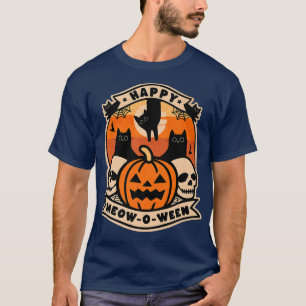 T-shirt Halloween Happy MeowOween Cute Black Cats Funny Co