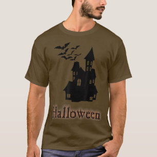 T-shirt Halloween Haunted House and Bats Happy Halloween
