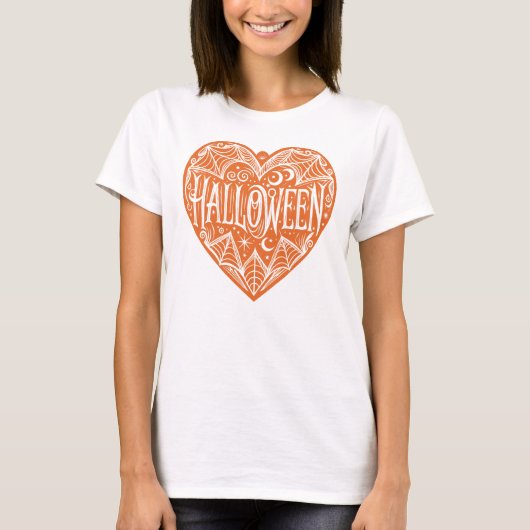 T-shirt Halloween Heart, Orange Heart Shape, Holiday (Devant)