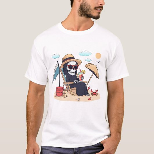T-shirt Halloween in Summer – Grim Reaper on the Beach (Devant)