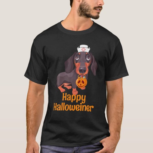 T-shirt Halloween Infirmière Dachshund Costume femmes heur (Devant)
