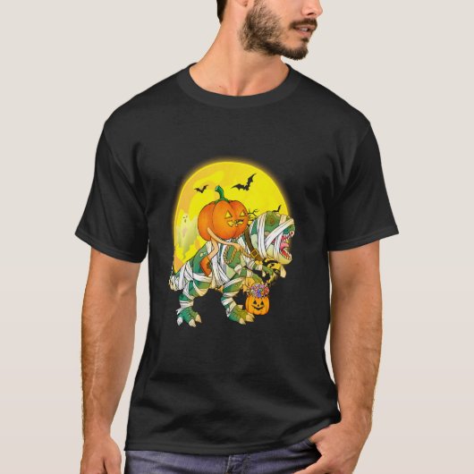 T-shirt Halloween Jack-o'-lantern équitation Dinosaur Rex (Devant)