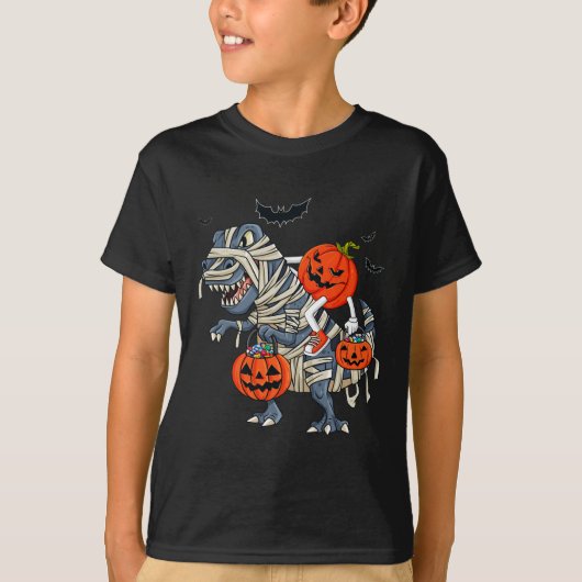 T-shirt Halloween Jack-o'-lantern équitation T Rex Garçons (Devant)