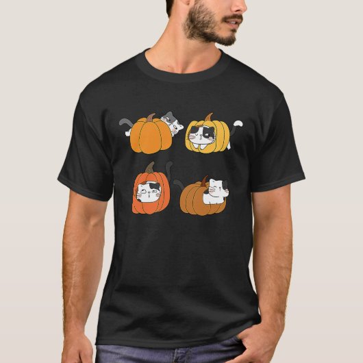 T-shirt Halloween Jack O Lantern Pumpkin Cat Full Moon (Devant)