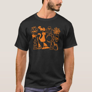 T-shirt Halloween Jack O'Lantern, Bat Cat Ghost Moon Spide