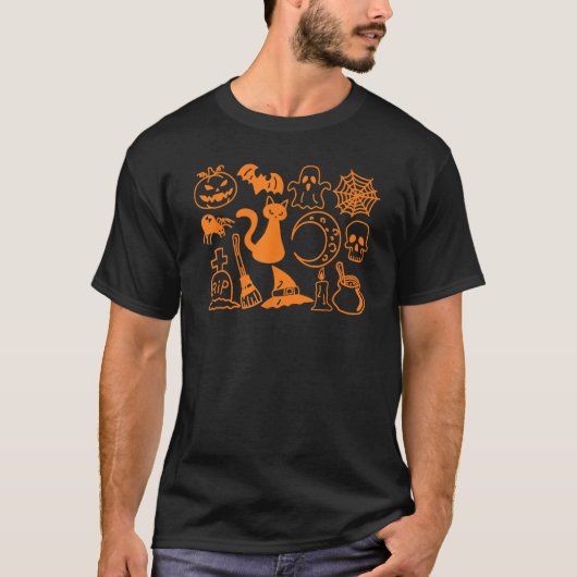 T-shirt Halloween Jack O'Lantern, Bat Cat Ghost Moon Spide (Devant)