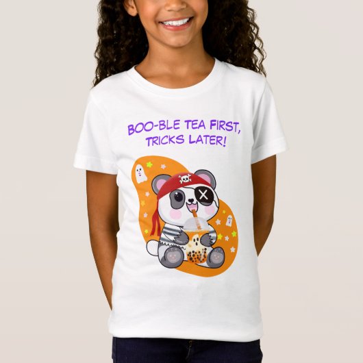 T-Shirt Halloween Kawaii Pirate Panda Boire Boba Tea (Devant)