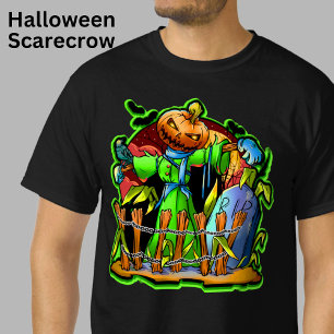 T-shirt Halloween Lady Scarecrow Citrouille Head RIP Bats