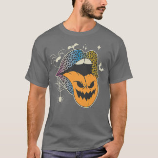 T-shirt Halloween Leopard Rainbow Lips Femmes Citrouille T