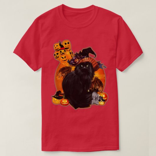 T-shirt Halloween Lune effrayante sorcière Chat noir avec (Design devant)
