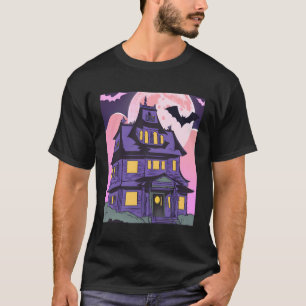 T-shirt Halloween Maison hantée chauves-souris Lune Emo Go
