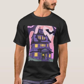 T-shirt Halloween Maison hantée chauves-souris Lune Emo Go