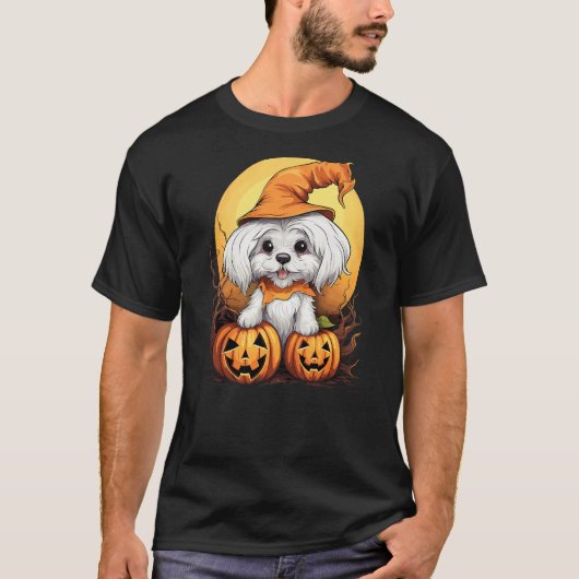T-shirt Halloween Maltese Dog Pumpkin (Devant)
