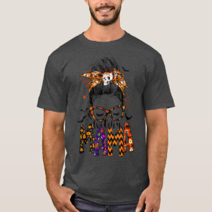 T-shirt Halloween Mama Messy Bun Éffrayant Mama Witchy Mam