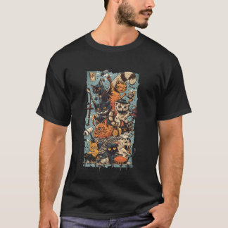 T-shirt Halloween Miauuux Félin Orange Noir Épouvantable M