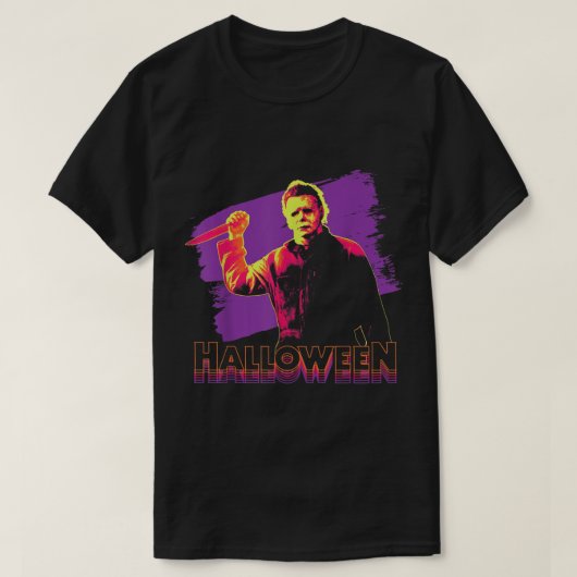 T-shirt Halloween Michael Myers Neon Portrait (Design devant)
