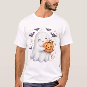 T-Shirt Halloween Mignon Fantôme Câlin Citrouille