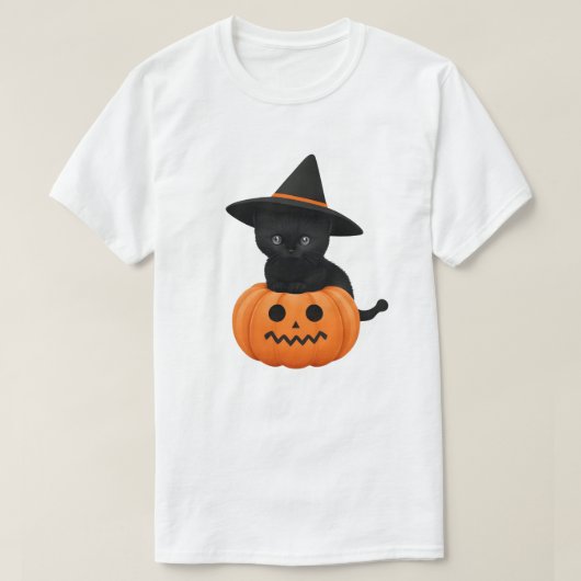 T-shirt Halloween mignonette Cartoon amis, Chat bébé noir (Design devant)