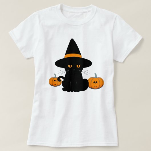 T-shirt Halloween mignonette Cartoon amis, Chat bébé noir (Design devant)