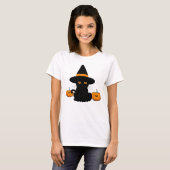 T-shirt Halloween mignonette Cartoon amis, Chat bébé noir (Devant entier)