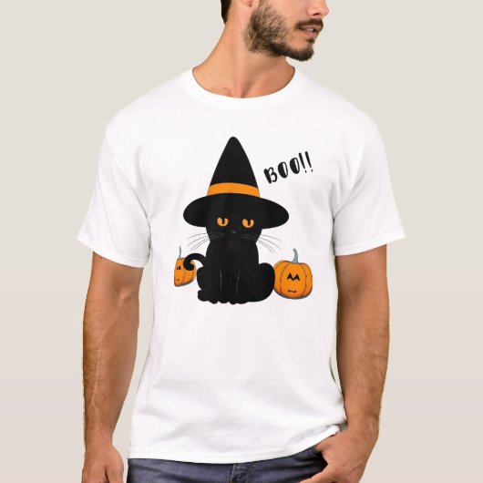 T-shirt Halloween mignonette Cartoon amis, Chat bébé noir (Devant)