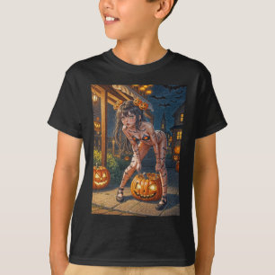 T-shirt Halloween Monster Jack-o-Lantern & Bat Vixen Girl