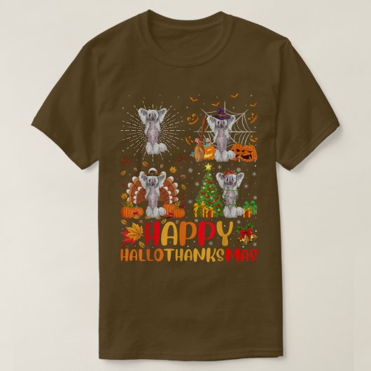 T-shirt Halloween Noël Funny Chinese Crested Dog Hall (Design devant)