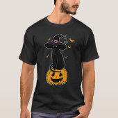 T-shirt Halloween noir Chat Sorcière Casquette Chat Propri (Devant)