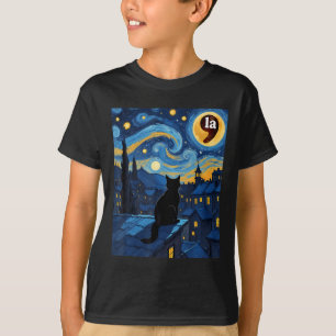 T-shirt Halloween Nuit étoile Noir Cat Comma La Kamala H