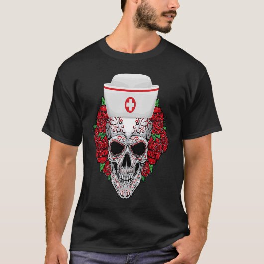 T-shirt Halloween Nurse Sugar Skull Day of Dead (Devant)