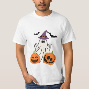 T-shirt Halloween orange de l'équipage Boo