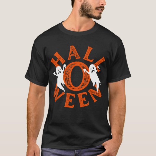 T-shirt Halloween Orange Typographie fantômes (Devant)