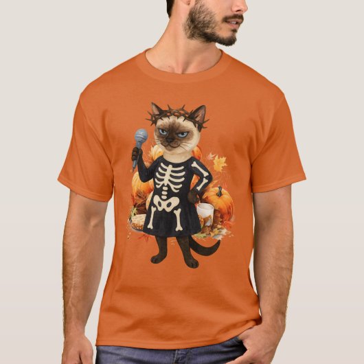 T-shirt Halloween Party by Siamese Cat with Pumpkin (Devant)