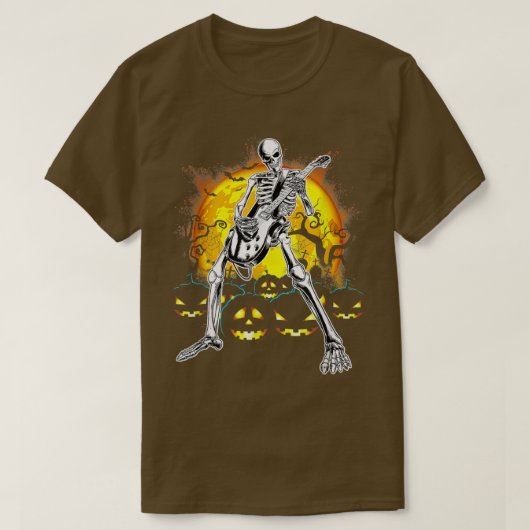 T-shirt Halloween Party Skeleton Playing Guitar Pumkin Me (Design devant)