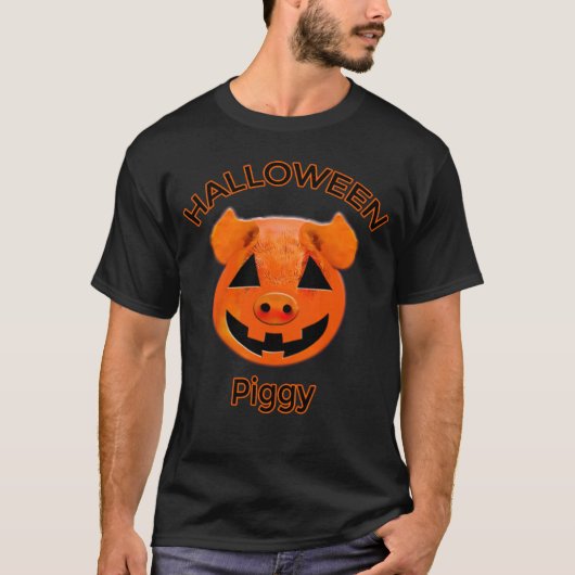 T-shirt Halloween Piggy with Orange Pumpkin Face (Devant)