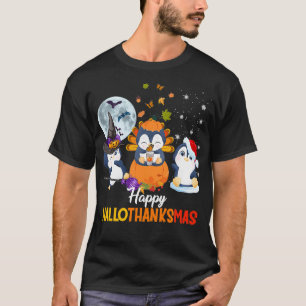 T-shirt Halloween Pingouins Et Joyeux Noël Happy Hallo