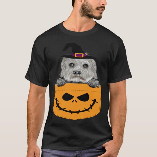 T-shirt Halloween Pocket Dandie Dinmont Terrier Scary Jack (Devant)