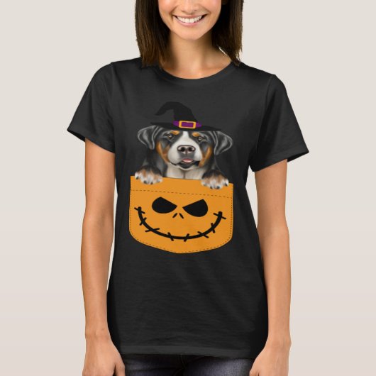 T-shirt Halloween Pocket Greater Swiss Mountain Dog Jack O (Devant)