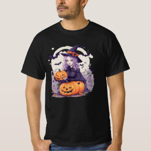 T-shirt halloween pumpkin and halloween witch bats
