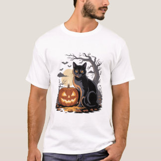 T-shirt halloween pumpkin black cat