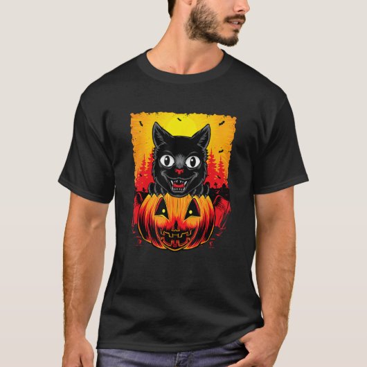 T-shirt Halloween Pumpkin Cat (Devant)