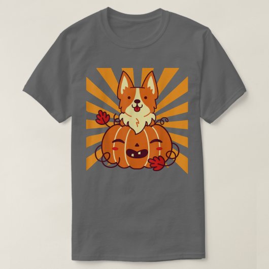 T-shirt Halloween Pumpkin Corgi (Design devant)