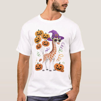 T-shirt Halloween Pumpkin Cute Giraffe Zoo Animal Essentia