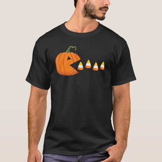 T-shirt Halloween Pumpkin Eating Candy Corn (Devant)