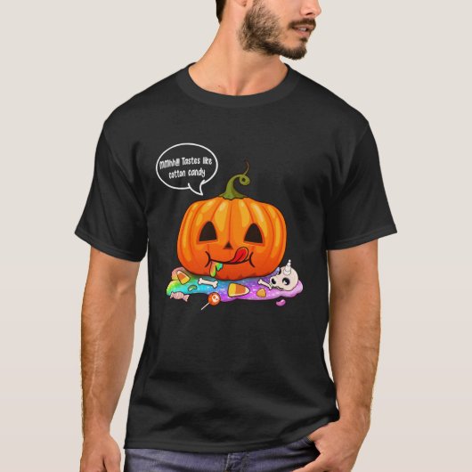 T-shirt Halloween pumpkin eats unicorn skeleton candy (Devant)