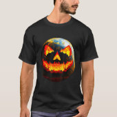 T-shirt Halloween Pumpkin Jackoantern Spooky face Earth fr (Devant)