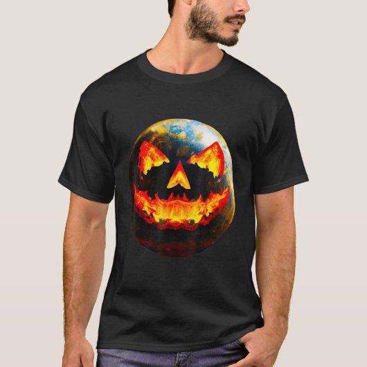 T-shirt Halloween Pumpkin Jackoantern Spooky face Earth fr (Devant)