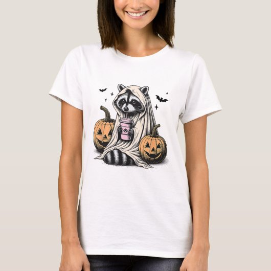 T-shirt Halloween Raccoon Ghost (Devant)