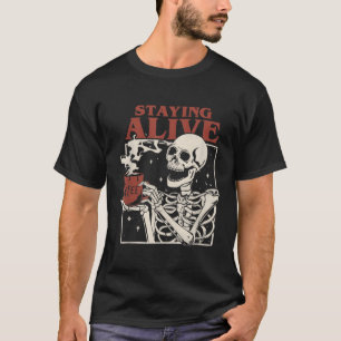 T-shirt Halloween Rester Vivant Squelette Boire Café Skel