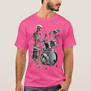 T-shirt Halloween Rocker Skeleton Jouer Drum Skull Playi
